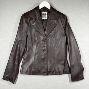 Vintage B Lucid Leather Jacket Womens Small Brown Collared 90s Classic Chic
